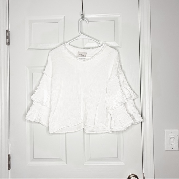 Moon River Tops - Moon River white textured bell sleeve blouse